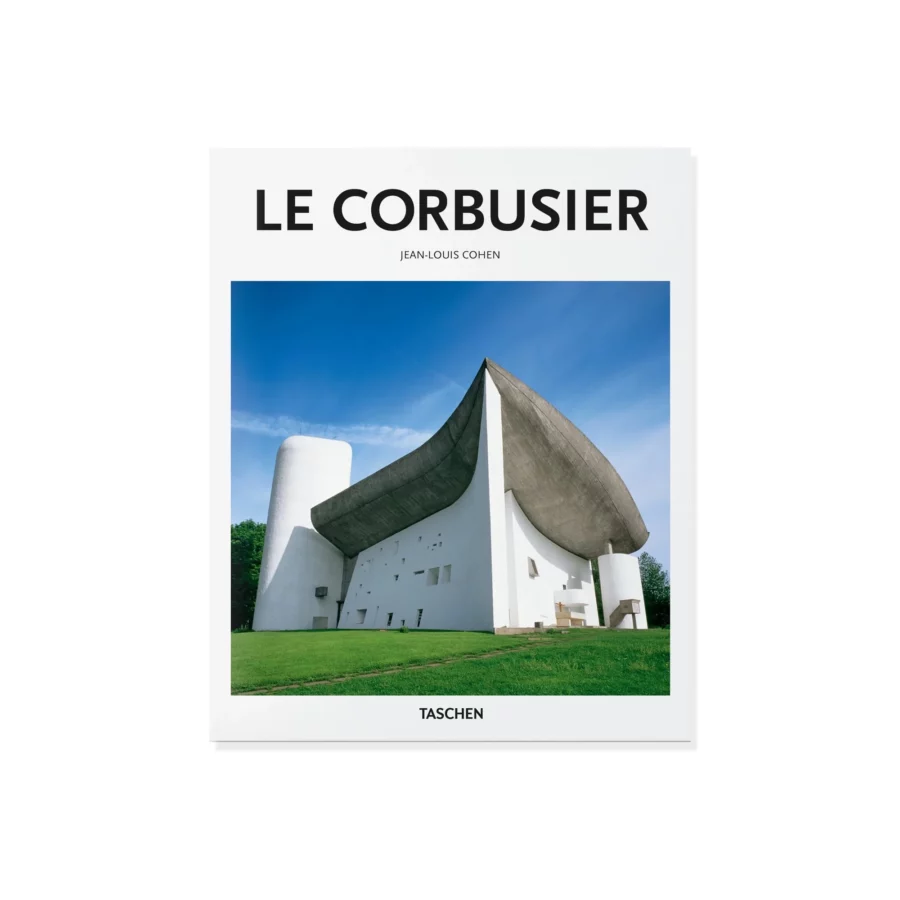 Обложка книги Le Corbusier с фото культовой церкви Нотр-Дам-дю-О с волнообразной крышей.